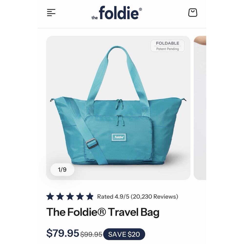 The Foldie Travel Bag 40L Teal Pockets Foldable Trolley Sleeve Carry On Expandab - Picture 2 of 15
